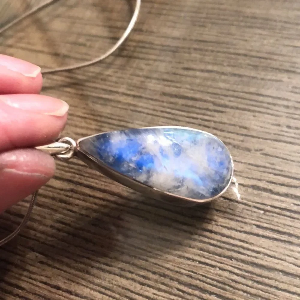 Vintage Blue Labradorite Tear Drop Pendant with Chain
